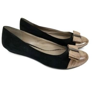 Laura Ashley Black Slip On Flats Bow Detail